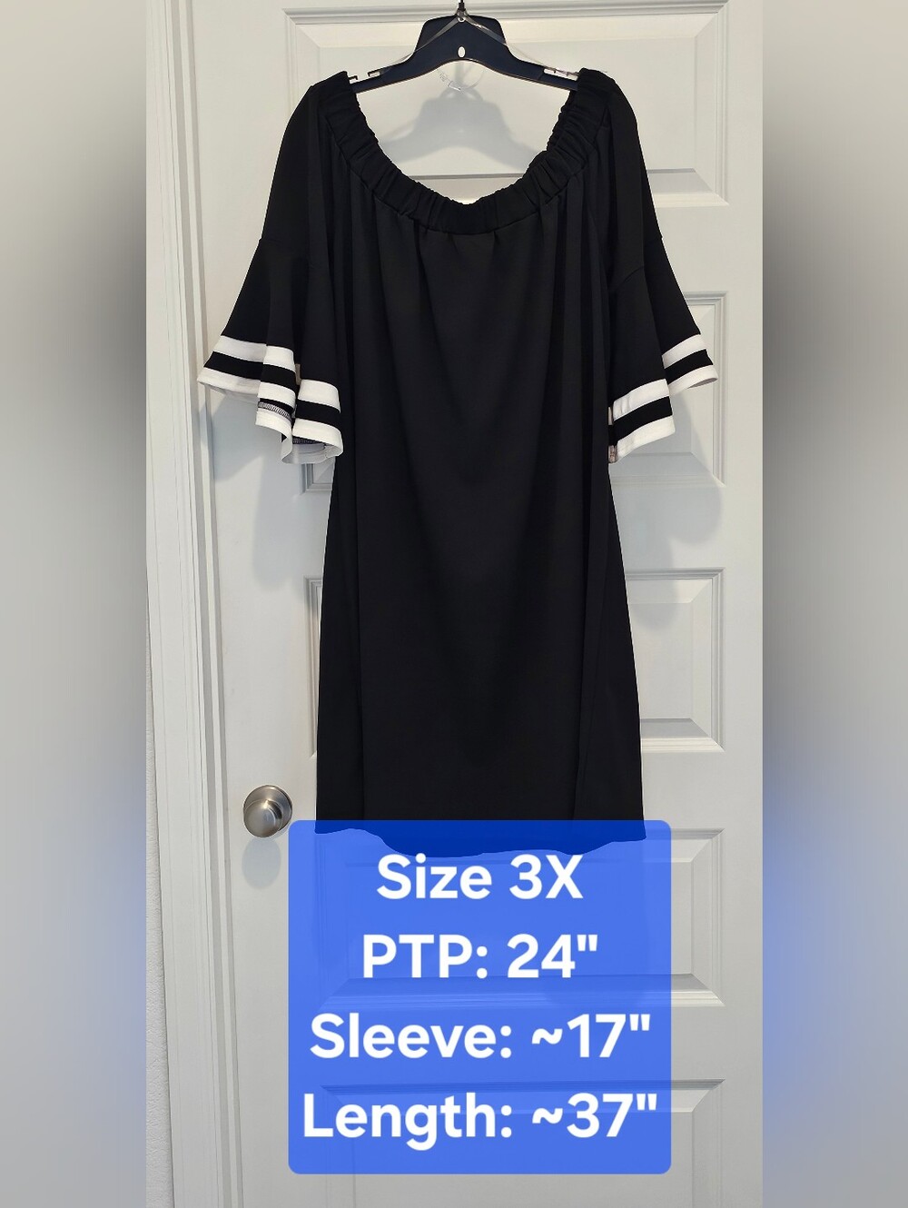 Love Squared Black Off-Shoulder Shift Dress Ruffle Sleeve Stripe Plus 3X